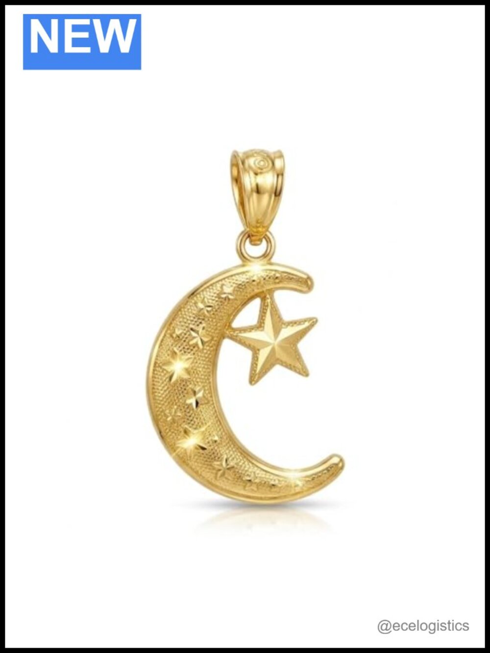 10 Karat Solid Gold Moon and Star Charm Pendant Necklace